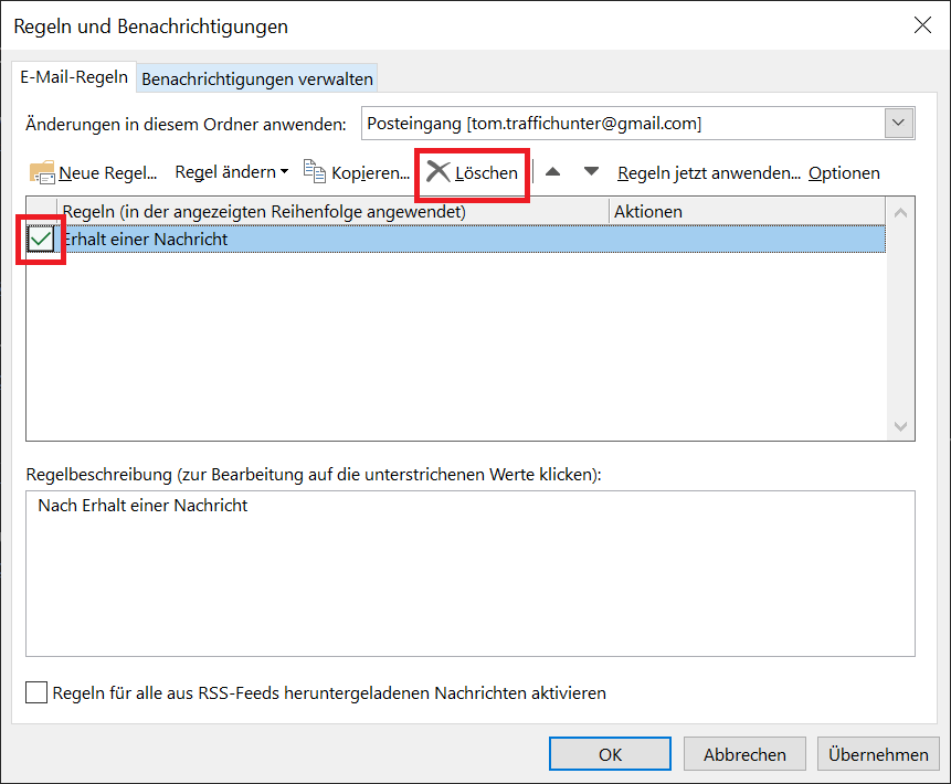 Weiterleitung deaktivieren oder löschen