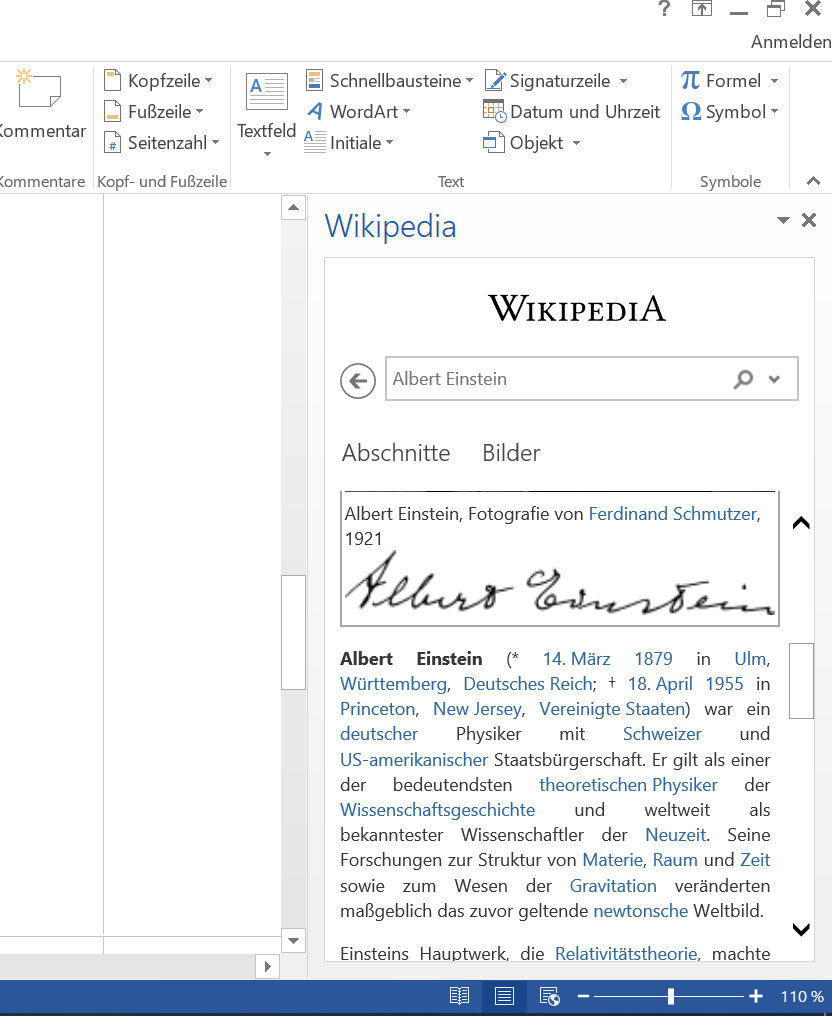 Wikipedia Funktion in Word