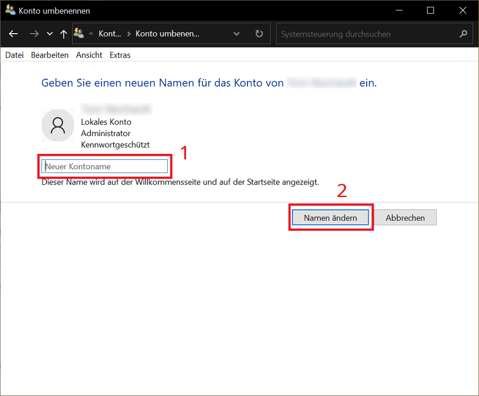 Windows 10 Benutzername ändern