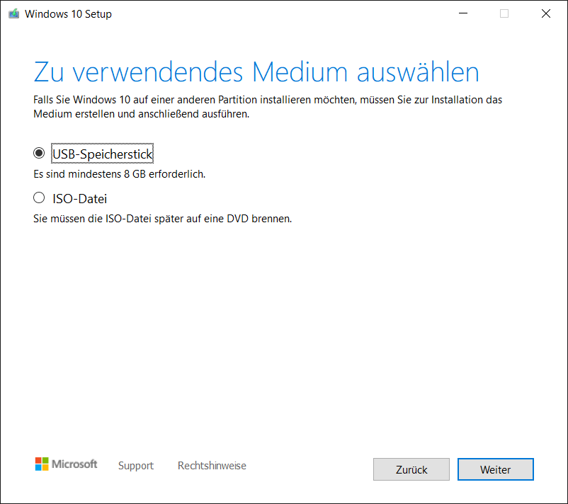 Windows 10 Installations-DVD oder USB-Stick einrichten
