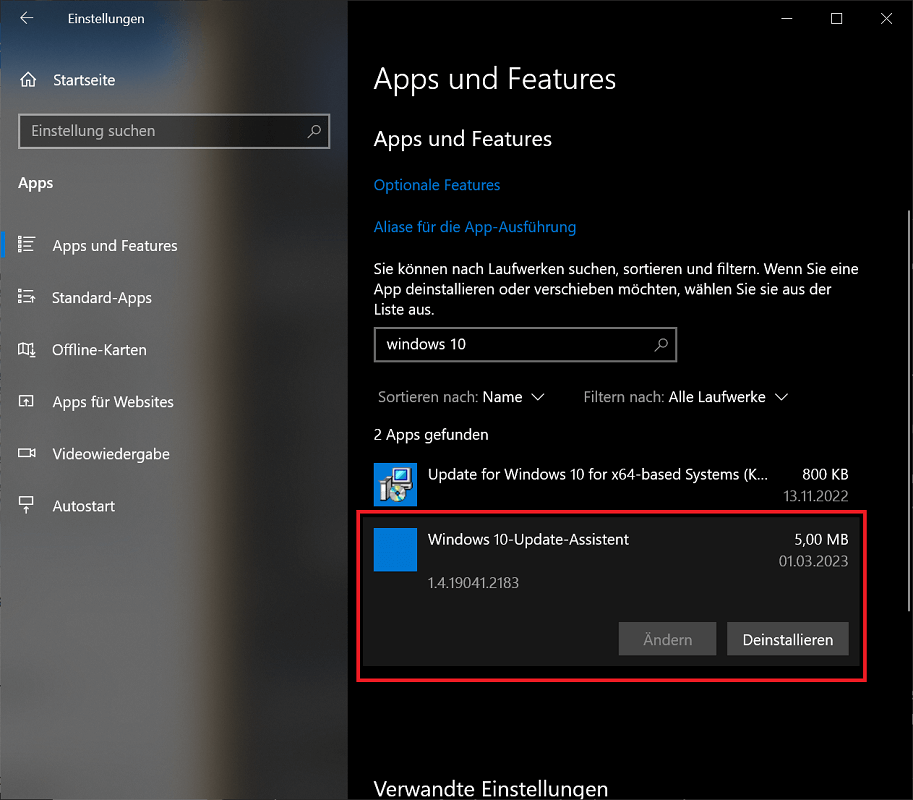 Windows 10 Update Assistent deinstallieren