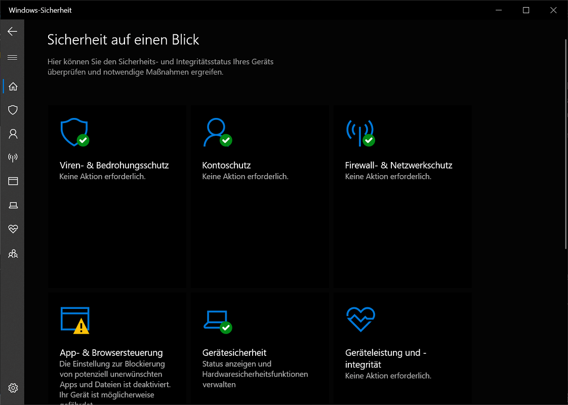 Windows Defender Sicherheitscenter