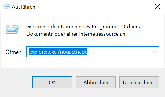 Windows Explorer als Admin starten