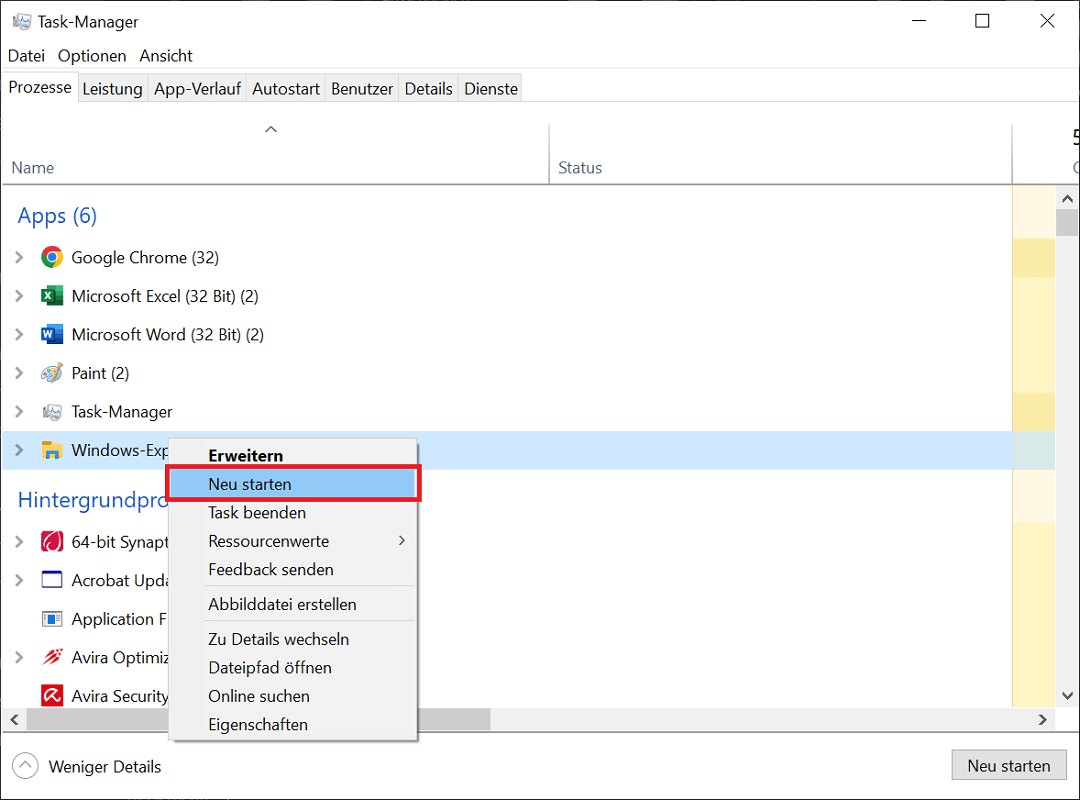 Windows Explorer neu starten