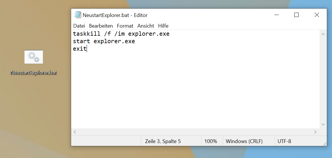 Batch Datei für einen schnelleren Neustart vom Windows Explorer