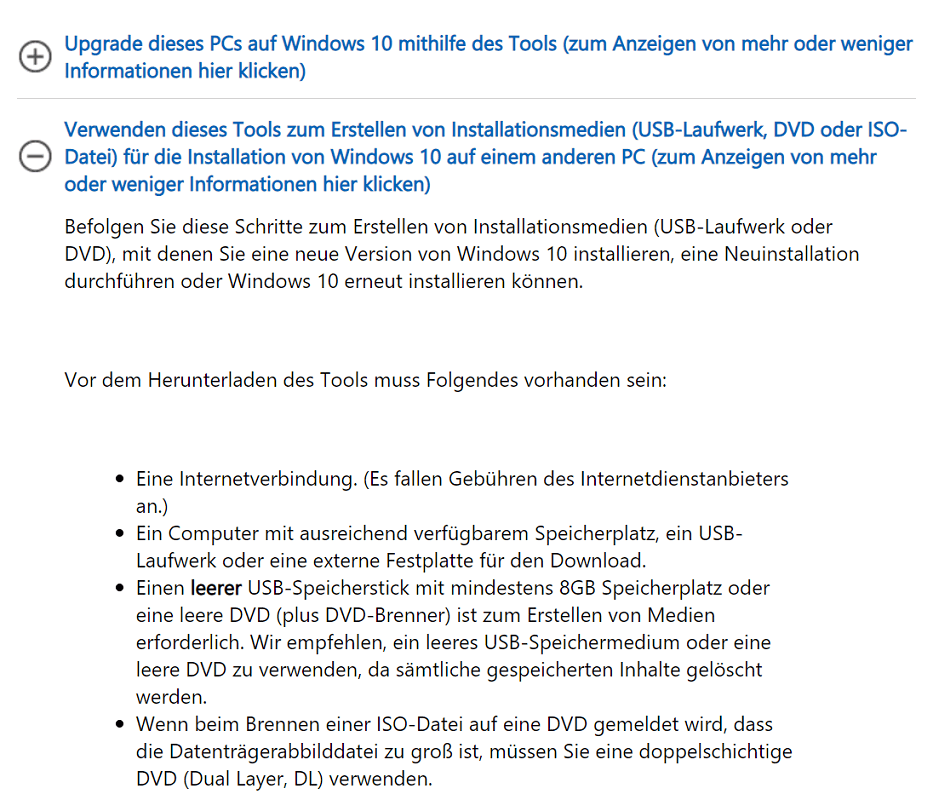 Erstellung von einem Installationsdatenträger mit dem Windows Media Creation Tool
