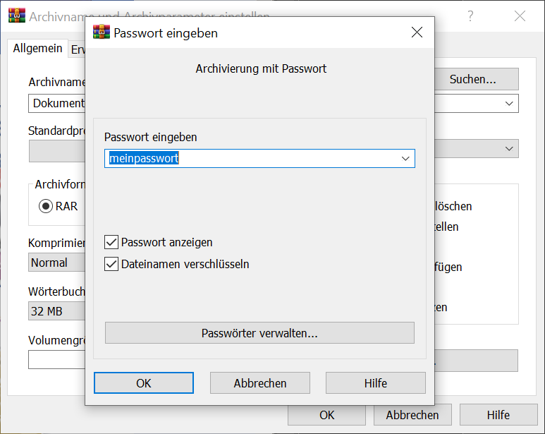 Windows-Ordner sch&uuml;tzen mit WinRAR