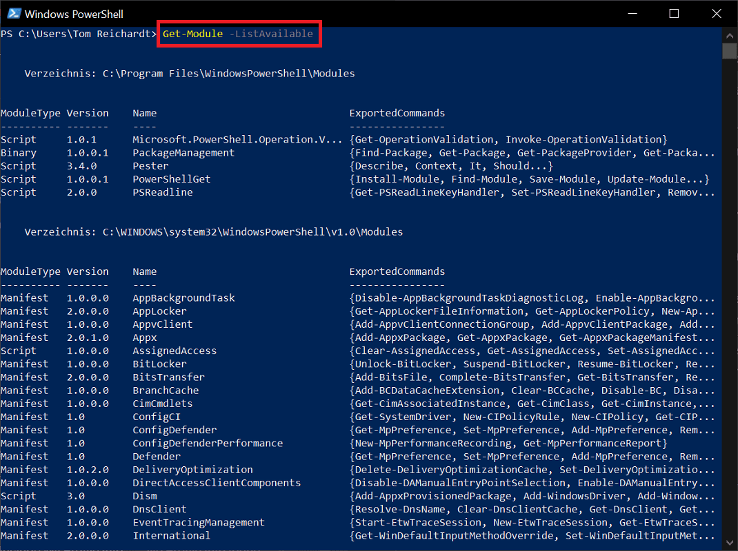 Verfügbare Module in Windows PowerShell anzeigen