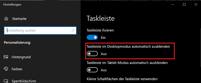 Windows Taskleiste automatisch ausblenden