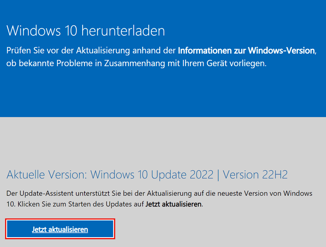 Download vom Windows Update Assistent