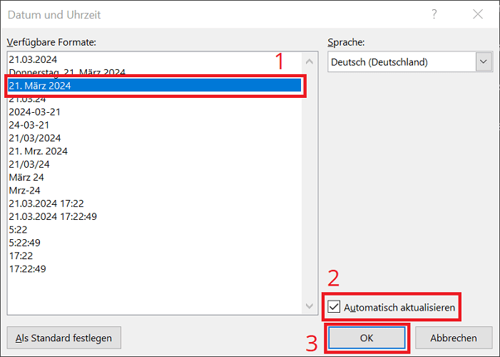 Word: Aktuelles Datum automatisch einfügen