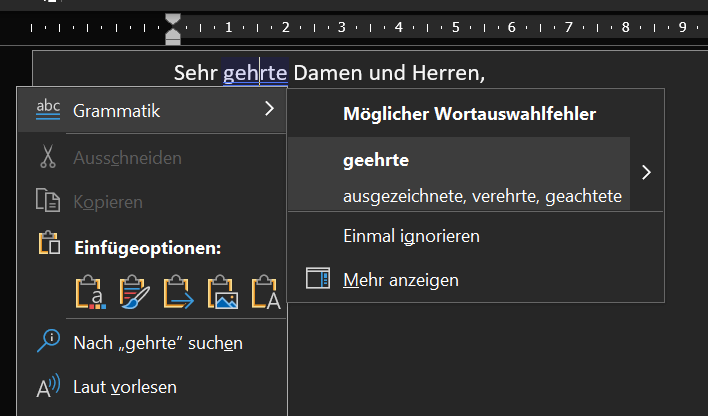 Die Funktion für Rechtschreib- und Grammatikprüfung in Word