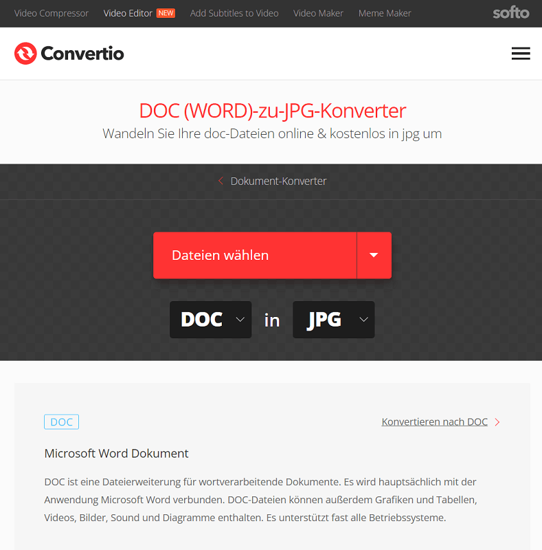 Word in JPG umwandeln mithilfe von Online-Tools