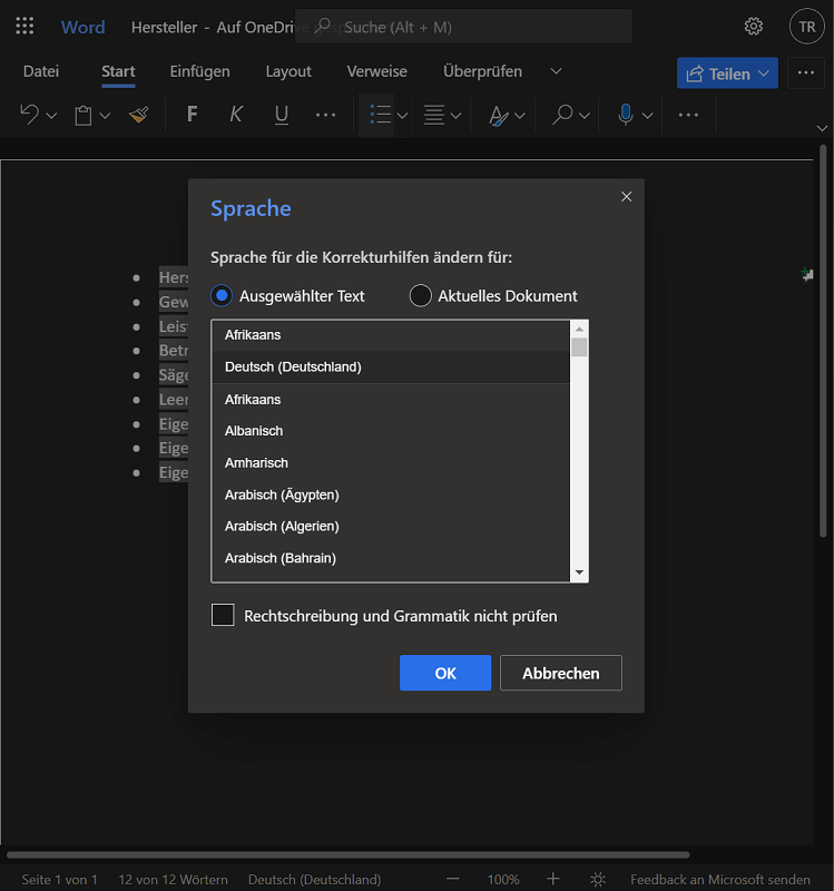 Sprache in Word Online ändern