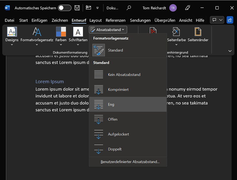 Zeilenabstand in Word im gesamten Dokument ändern.